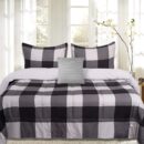 7 Piece Comforter Set Bag Solid Color All Season Soft Down Alternative Blanket & Luxurious Microfiber Bed Sheets, Full, Buffalo Plaid Black/Gray/Black Sheet
