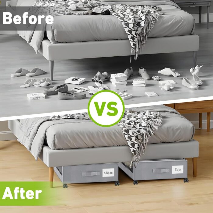 Under Bed Storage with Wheels,2 Pack UnderBed Storage with Wheels,Under Bed Shoe Organizer with Clear Window&Label, Rolling Under Bed Storage Containers, Metal Drawer for Clothes,Shoes,Toys - Image 2