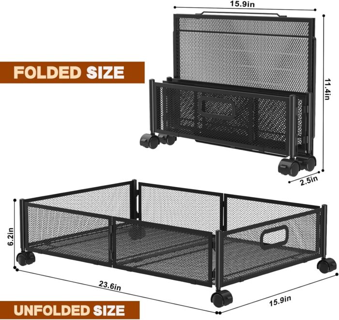 Under Bed Storage Containers,2 Pack Foldable Underbed Storage Containers with Handles and Wheels,Folding Bed Shoes Clothes Organizer,Easy Assembly Underbed Storage for Toy ,Bedding,Bedroom(Black) - Image 2