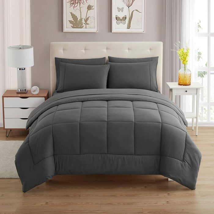 Full Size Comforter Set with Sheets - 7-Piece Bedding Collection - 1 Comforter, 1 Fitted Sheet, 1 Flat, 4 Pillowcases - Deep Pocket - Soft & Breathable Premium Quality - Ideal for All Seasons, Gray - Image 2