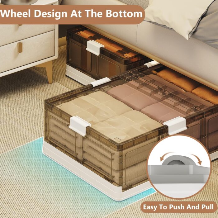 17Gal/70Qt under bed storage bins with Wheels，Plastic collapsible under the bed storag，flat storage bins with lids，under couch storage，clothes storage bins - Image 2