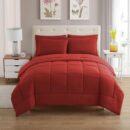 7 Piece Comforter Set Bag Solid Color All Season Soft Down Alternative Blanket & Luxurious Microfiber Bed Sheets, Red, Full